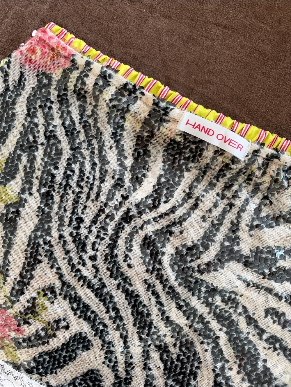 Hand Over Floral Zebra Sequin Mini Skirt - Picture 4 of 5